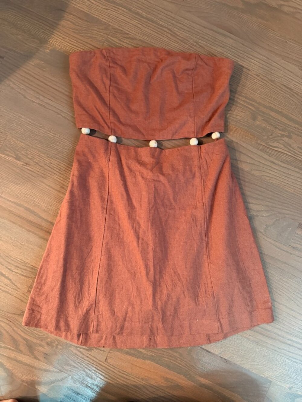Abercrombie & Fitch Strapless Linen Blend Cutout Beaded Waist Mini Dress M